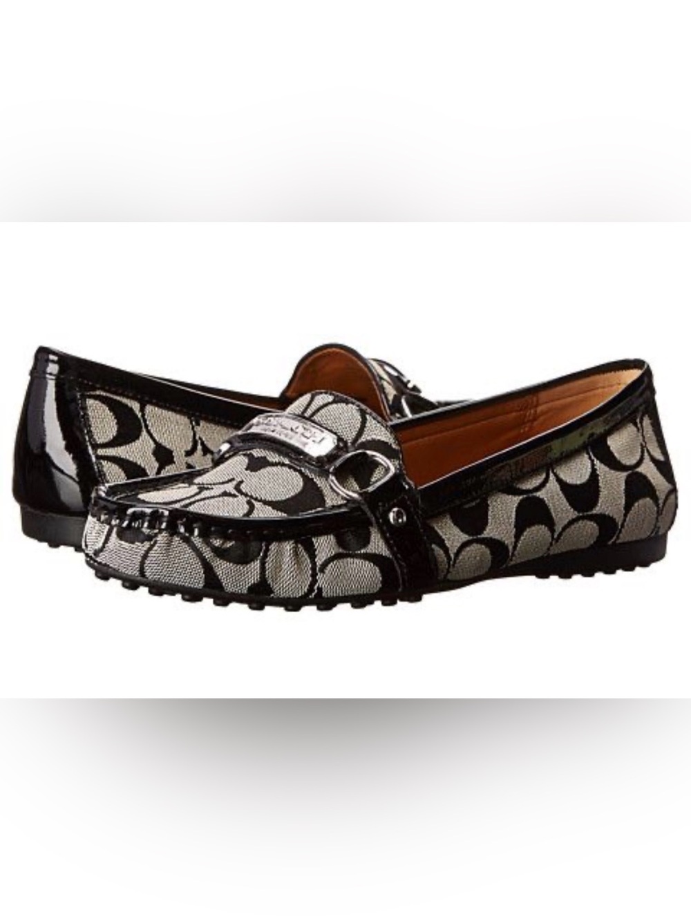 Coach Black and Gray Signature Canvas Driving Loafers Size 9